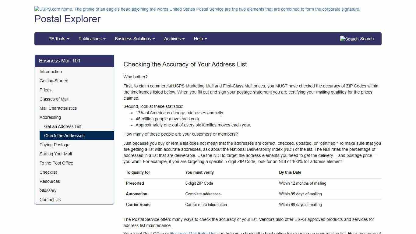 Check the Addresses Postal Explorer